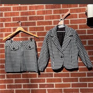 Black & White Houndstooth Blazer and Skirt Set